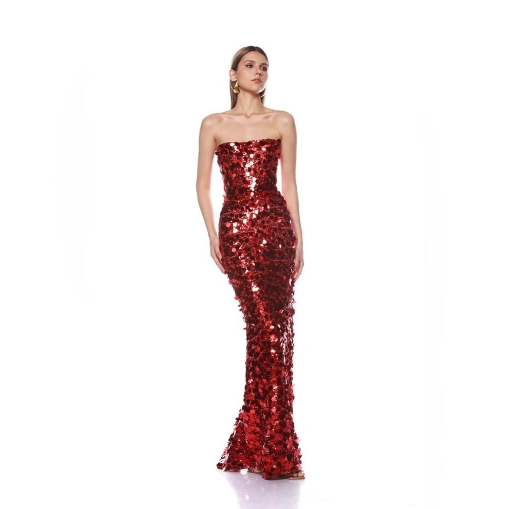 NWOT BRONX AND BANCO FARAH RED STRAPLESS GOWN - Picture 4 of 15